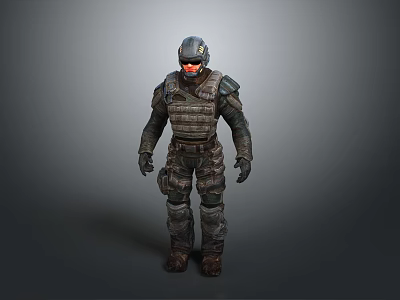 Man In Futuristic Armored Combat Suit With Helmet And Tactical Gear 3d model