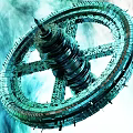 Massive Futuristic Mechanical Circular Structure In Space With Central Spire And Intricate Design 3d model