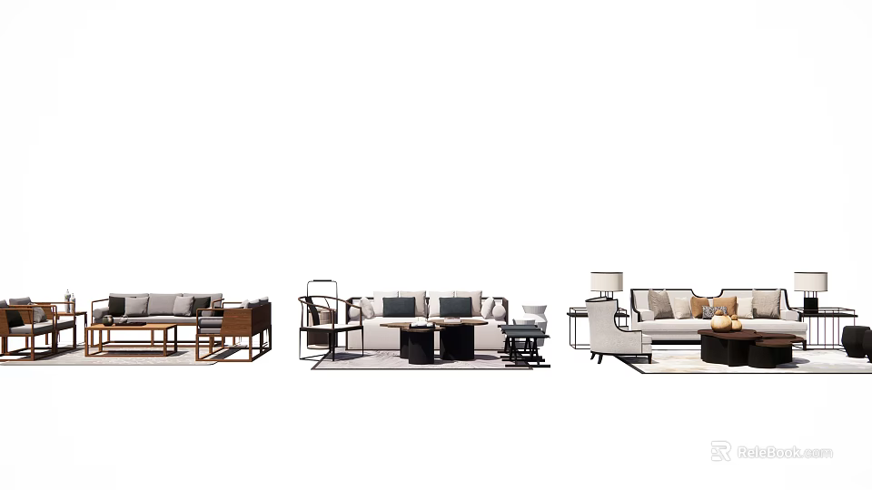 Modern Sofa Coffee Table Set With Diverse Designs Wooden Frames And Accent Tables 3d model