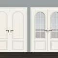 Modern White Double Doors with Arched Panels Glass Inserts and Brass Handles