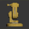 Yellow Industrial Robotic Arm With Worn Metal Base And Mechanical Joints