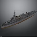 Detailed 3D Model of Large Water Vessel With Masts Chimneys and Deck Equipment