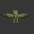 Mythical Owl Character With Spread Wings Red Eyes And Feather Details