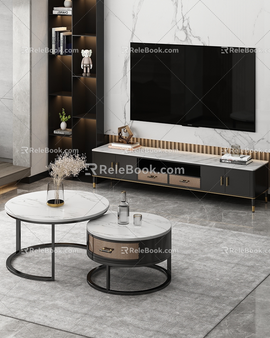 Living room TV cabinet coffee table TV cabinet coffee table combination TV cabinet background wall 3d model