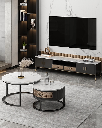 Living room TV cabinet coffee table TV cabinet coffee table combination TV cabinet background wall 3d model