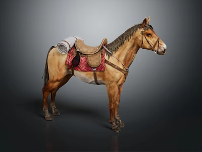 Traditional Horse Riding Saddle With Red Blanket And Leather Straps 3d model