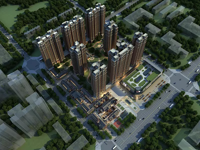 Modern High Rise Residential Buildings Surrounded by Greenery and Central Community Park 3d model
