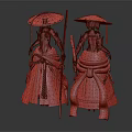 Traditional Oriental Female Fantasy Characters In Purple Attire Holding Umbrella And Weapon Staff