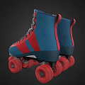 Stylish Blue And Red High Top Roller Skates With Red Wheels And Laced Design
