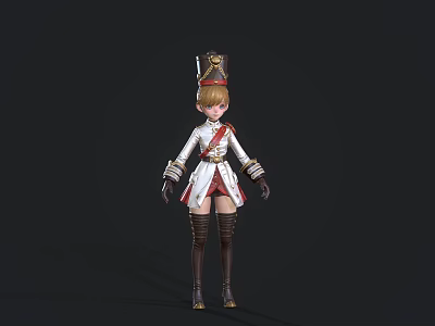 Woman in Military Style White Red Uniform With Hat Gloves And Long Boots 3d model