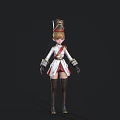 Woman in Military Style White Red Uniform With Hat Gloves And Long Boots
