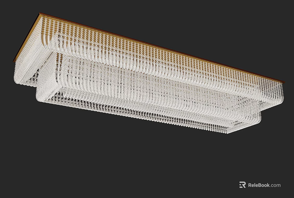 Modern Elegant Rectangular Chandelier With White Beaded Chains And Gold Frame 3d model 