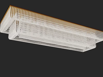 Modern Elegant Rectangular Chandelier With White Beaded Chains And Gold Frame 3d model