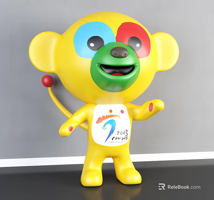 Yellow Monkey Toy With Colorful Face Green Mouth Red Ball And 2023 Chengdu Logo 3d model 