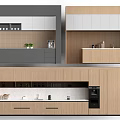 Modern Kitchen Interior With Wooden And Gray Cabinets Countertop And Appliances