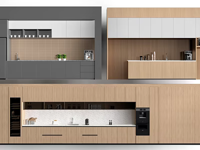 Modern Kitchen Interior With Wooden And Gray Cabinets Countertop And Appliances 3d model