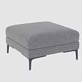 Gray Upholstered Ottoman Stool With Black Metal Legs Modern Design