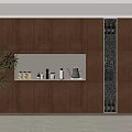 Modern Wooden Wine Cabinet With Glass Door Storage In Elegant Interior Space And Decorative Plant