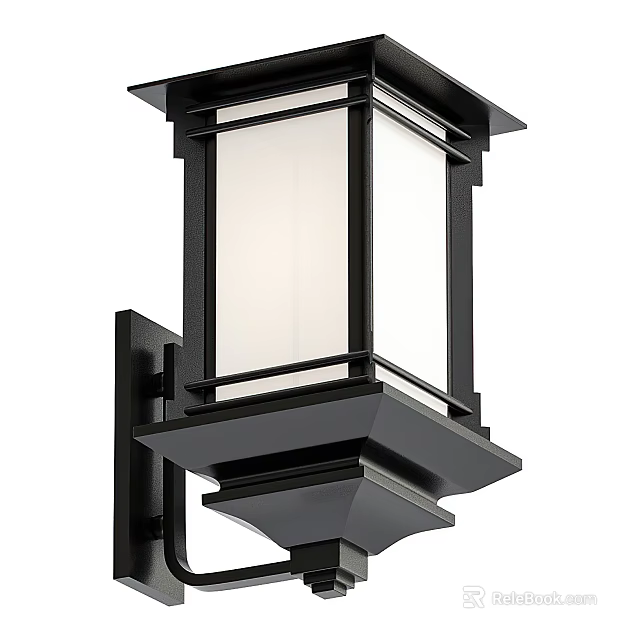 Modern Black Metal Wall Sconce With Glass Panel For Home Exterior 3d model 