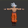 3D Anime Character Model With Silver Hair Muscular Body Torn Orange Pants And Outstretched Arms