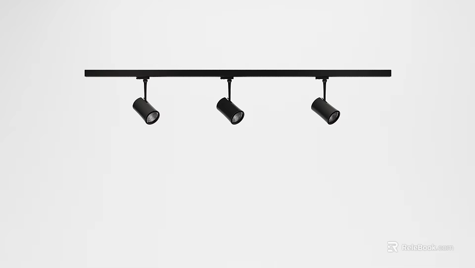 Modern Black Track With Three Downlights And Spotlights For Interior Lighting 3d model 