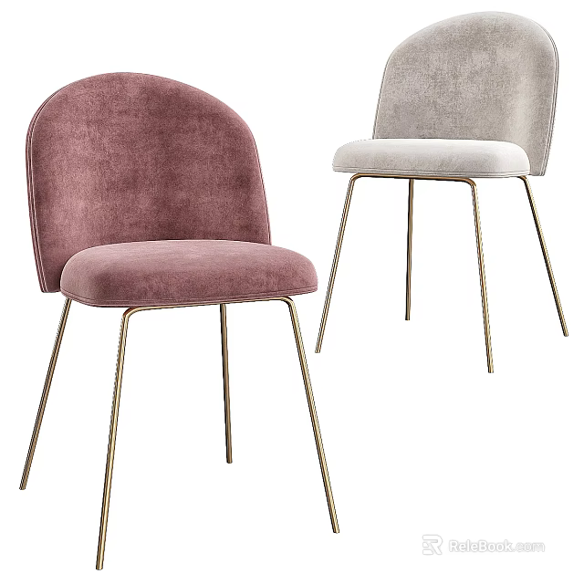 Stylish Pink and Gray Velvet Accent Chairs with Golden Metal Legs for Modern Spaces 3d model 