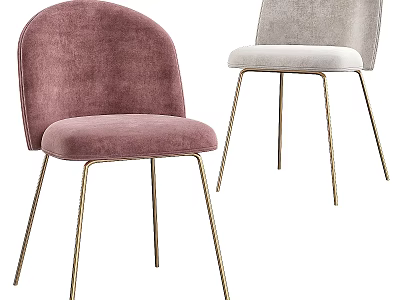 Stylish Pink and Gray Velvet Accent Chairs with Golden Metal Legs for Modern Spaces 3d model