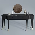 Black Dressing Table with Round Mirror Drawers Vase Cosmetic Jars and Golden Legs