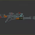 Futuristic Sci Fi Weapon Featuring Tactical Scope Orange Gray Design And Glowing Blue Lights 3d model