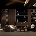 Modern Lounge Room Interior With Wooden Bookshelves Sofas Coffee Table And Green Plant