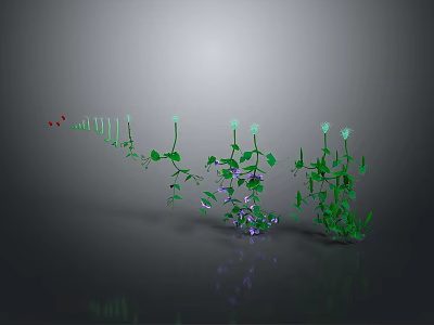 Green Plant Vine Sculpture Featuring Leaves Flowers Red Fruits Natural Flowing Form and Reflections 3d model