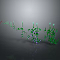 Green Plant Vine Sculpture Featuring Leaves Flowers Red Fruits Natural Flowing Form and Reflections
