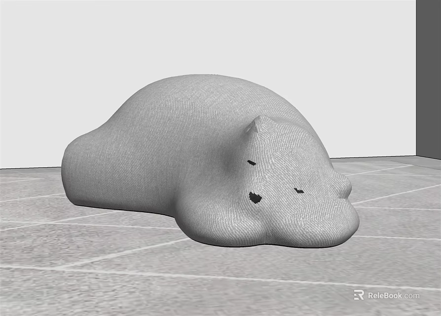 Plush Gray Animal Shaped Bean Bag Chair For Cozy Living Space 3d model 