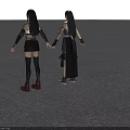 Women 3D Models in Black and White Sleeveless Tops Black Skirts Red Shoes