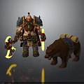 Fantasy Armored Warrior Character With Glowing Weapons And Bear Companion