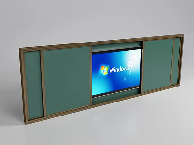 Modern Wall Mounted Decor with Windows 7 Screen Green Panels and Brown Frame 3d model