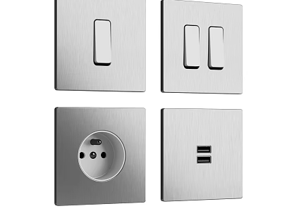 Silver Modern Switch Panels With Single Double Sockets And USB Ports Design 3d model