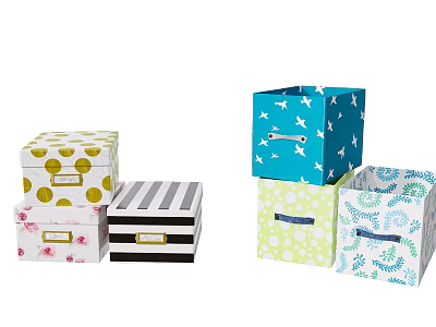 Decorative Storage Boxes with Stripes Dots Birds and Floral Patterns for Household Organization 3d model