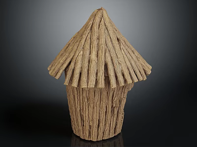 Handmade Straw Decorative Hut Shaped Craft With Textured Surface And Pointed Roof 3d model