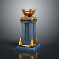 Decorative Gray Metallic Tower Scene Component Featuring Central Doorway Golden Crown Top And Base Accents