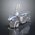 Vintage Silver Scooter With Transparent Windshield Sleek Reflective Body And Floor Reflection On Dark Background