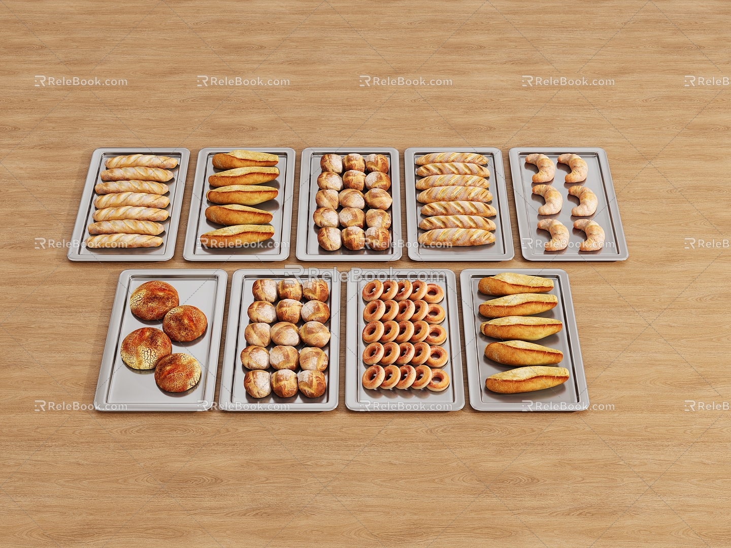 Bread baguette Ode Cake Donut Food Dessert 3d model