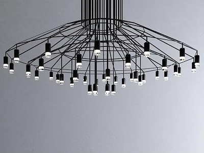 Modern Circular Chandelier with Black Metal Frame and Multiple White Bulbs 3d model