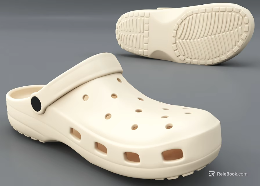 White Clogs Shoes With Ventilation Holes Black Strap And Sole Design 3d model 