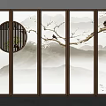 New Chinese Style Screen Zen Screen Partition Carved Partition Wooden Partition Flower and Bird Picture 3d model
