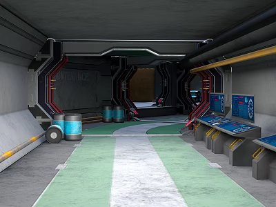 Futuristic Space Station Interior With Control Panels Walkway And Tech Equipment 3d model