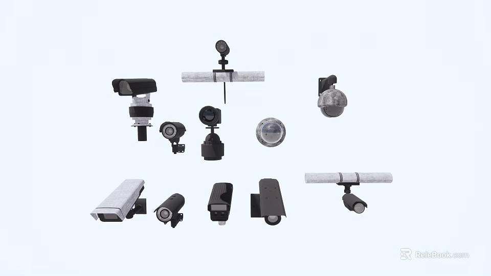 Projection Monitoring With Dome Bullet PTZ And Box Security Surveillance Cameras 3d model 