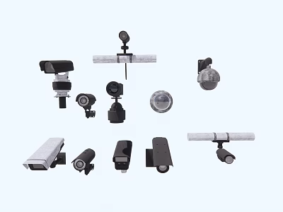 Projection Monitoring With Dome Bullet PTZ And Box Security Surveillance Cameras 3d model