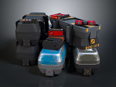 Black Blue Red Industrial Mechanical Devices With Control Panels And Build Corp Logos 3d model