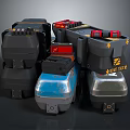 Black Blue Red Industrial Mechanical Devices With Control Panels And Build Corp Logos